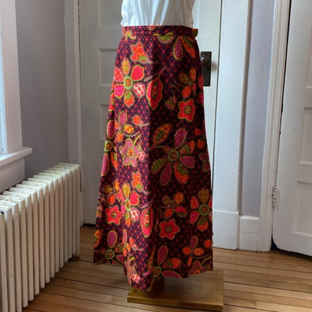 Vintage Malbe Floral Neon Mod Maxi Skirt, Size 15/16